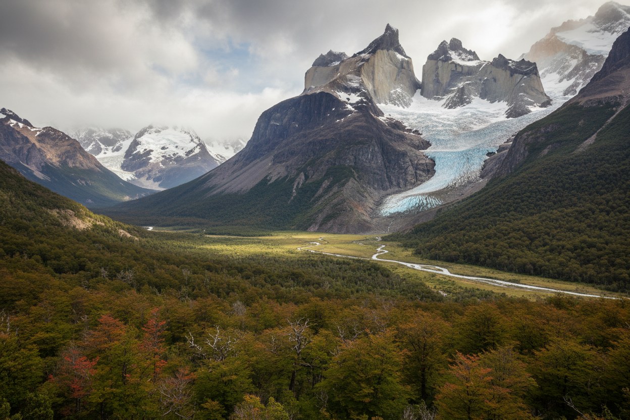 Valle del Francés con el glaciar colgante del Paine Grande